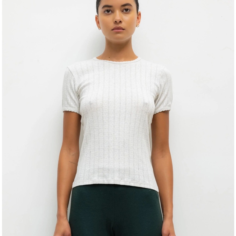 LESET NWT Gray Pointelle Tee